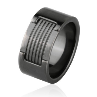 Bague homme acier patin� � face rainur�e