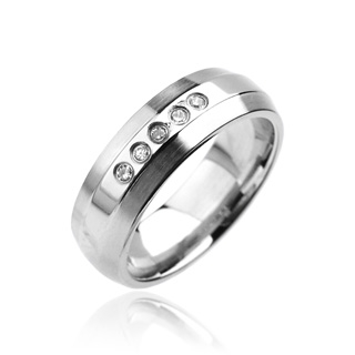 Bague homme en acier sertie de 5 pierres claires