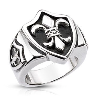 Bague homme en acier triple bouclier � fleur de lys