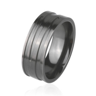 Bague homme acier vintage � rainures larges irr�guli�res