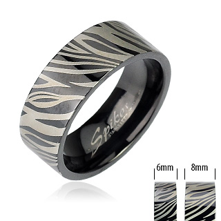 Bague homme en acier avec z�brures noires et grises
