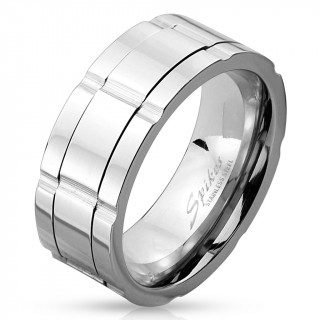 Bague homme anti-stress en acier � rainures horizontales