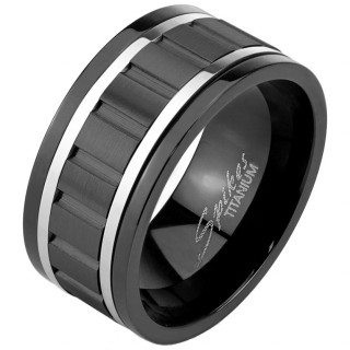 Bague homme anti-stresse en titane noir avec anneau crant�