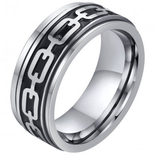 Bague homme aspect chaine � bandeau tournant en acier