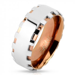 Bague homme crant�e en acier cuivr� et argent�