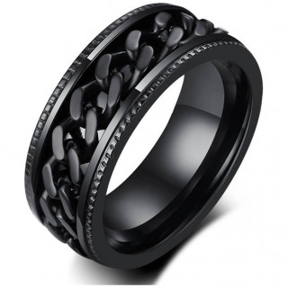 Bague homme crant�e en acier noir � chaine