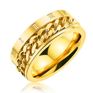 Bague homme dor�e en acier � chaine et chiffres romains