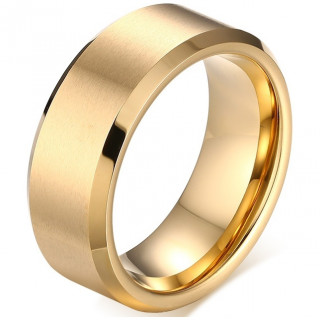 Bague homme dor�e en tungstene � bandeau bross�