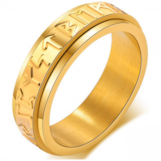 Bague homme dor�e � runes vikings en acier (bandeau tournant)
