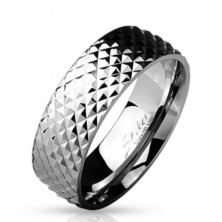Bague homme en acier � �cailles pyramidales