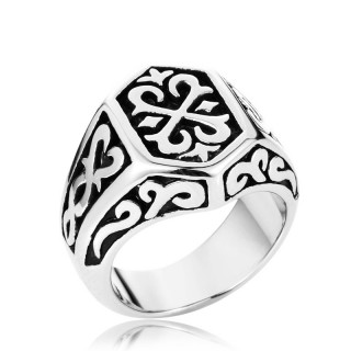 Bague homme en acier � motifs celtiques grav�s