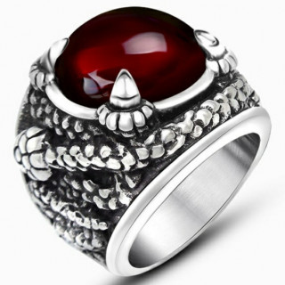 Bague homme en acier � orbe rouge et griffes