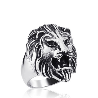 Bague homme en acier � t�te de lion gueule ouverte
