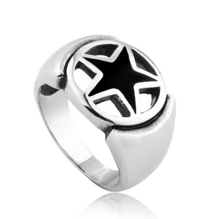 Bague homme en acier avec �toile noire style rock