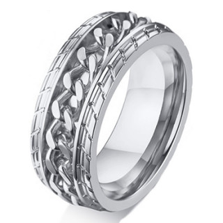 Bague homme en acier � chaine et entailles