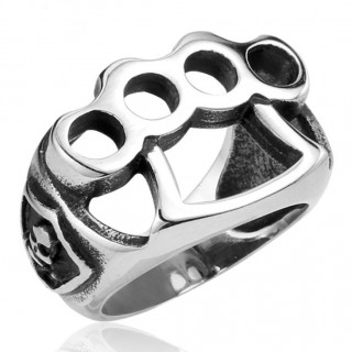 Bague homme en acier en forme de poing am�ricain