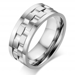 Bague homme en acier � engrenages tournants
