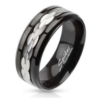 Bague homme noire en acier avec bandeau style �cailles