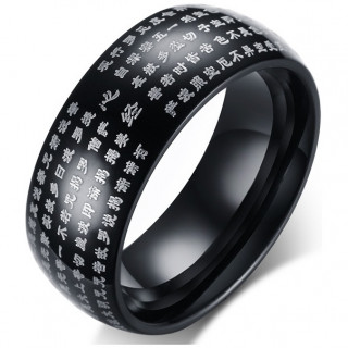 Bague homme en acier noir � �critures bouddhistes