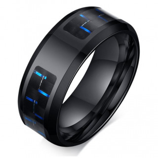 Bague homme en acier noir � fibre de carbone discontinue