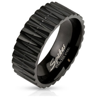 Bague homme noire en acier � reliefs de piques
