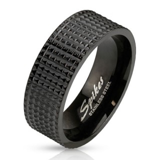 Bague homme noire en acier avec multiples pyramides
