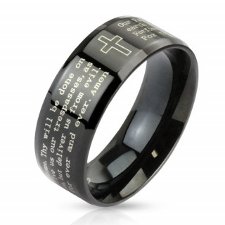 Bague homme en acier noirci avec pri�re en anglais