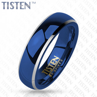 Bague homme en Tisten bleu � bords argent�s en bizeau