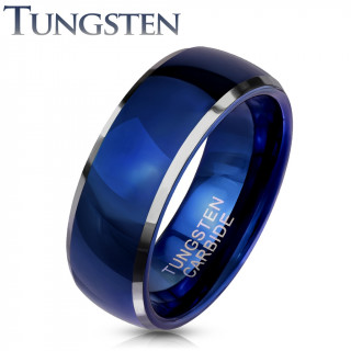 Bague homme en tungst�ne bleu avec bords gris
