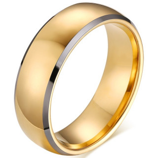 Bague homme en tungstene dor� � fines bordures silver