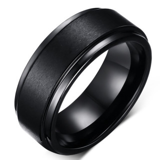 Bague homme en tungstene noir � bande bross�e
