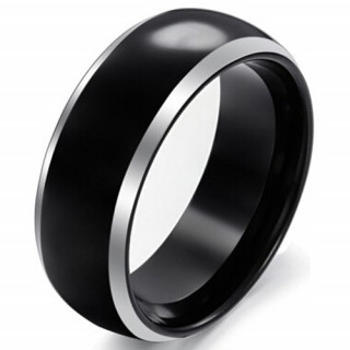 Bague homme en tungstene noir � fines bordures silver