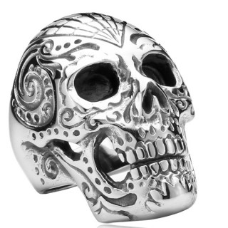 Bague homme / femme gothique crane de sucre en acier