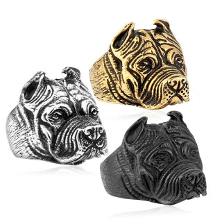 Bague homme / femme punk rock en acier � t�te de chien