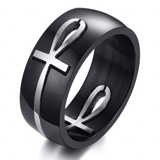Bague homme noir en acier � Ankh inox