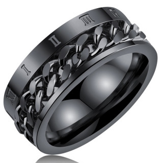 Bague homme noire en acier � chaine et chiffres romains