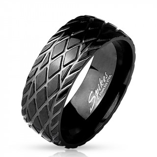 Bague homme noire en acier � design style pneu