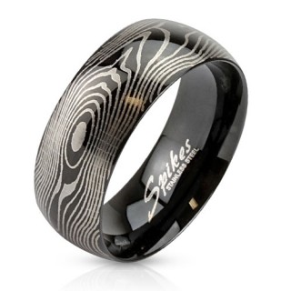 Bague homme noire en acier avec motif arboricol