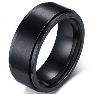 Bague homme noire en acier � bandeau tournant