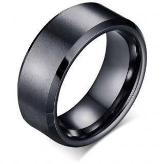 Bague homme noire en tungstene � bandeau bross�