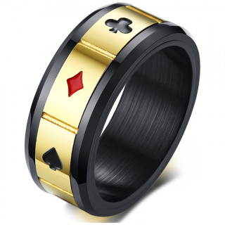 Bague homme Poker en acier noir et dor�
