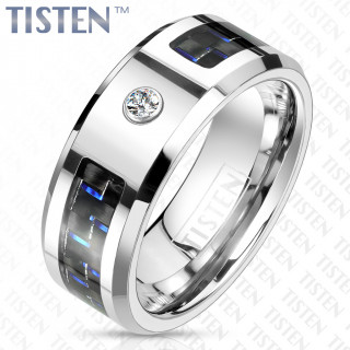 Bague homme Tisten � bande de fibre de carbone noire et bleue