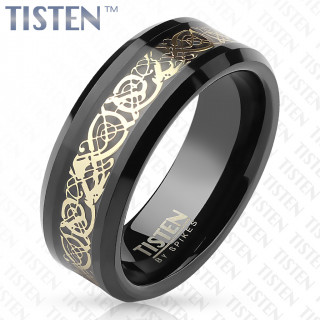 Bague homme tisten noire � dragon calligraphi� dor�