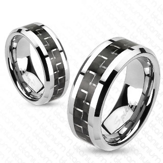 Bague homme titane � bande de fibre de carbone noire