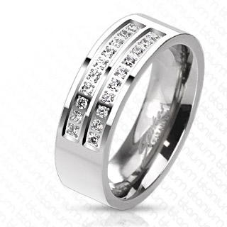 Bague homme titane � bandes pav�es de pierres