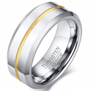 Bague homme tungstene � sillon dor�