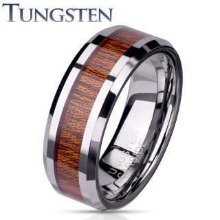 Bague homme tungstene � bande bois