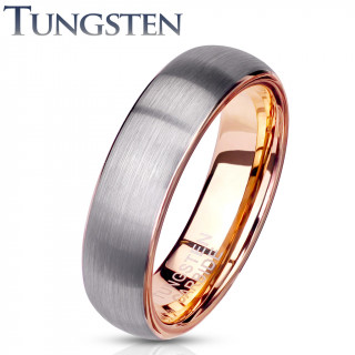 Bague homme tungstene cuivr�e � bandeau bross� gris m�t