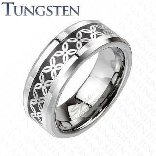 Bague homme tungst�ne et fibre de carbone style fleural