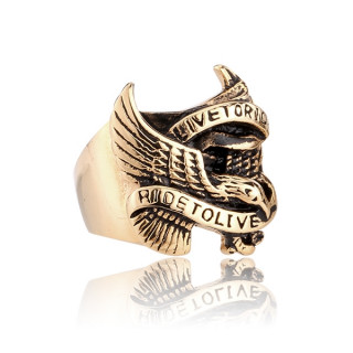 Bague homme vintage style biker en acier dor� avec aigle